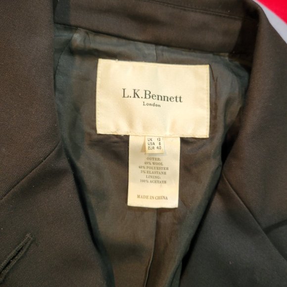 LK Bennett London Black Wool Blend 3-Button Blazer Jacket Size 8 - Picture 8 of 8